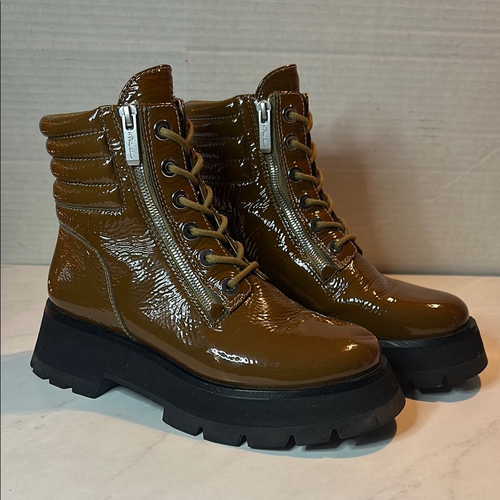 3.1 PHILLIP LIM Kate Zip Lug-Sole Patent Leather Combat Boots Size 7.5